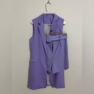 Vibrant Purple Tailored Pantsuit with Structured Vest